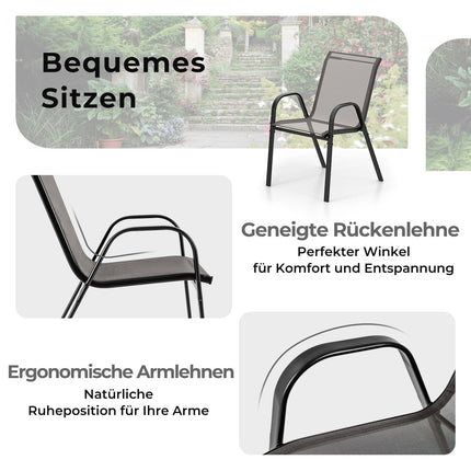 Ensemble bistro d'extérieur - 2 chaises empilables, table ronde, gris