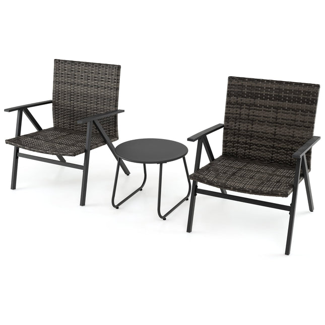 Ensemble bistro d'extérieur - Chaises et table en rotin 3 pièces