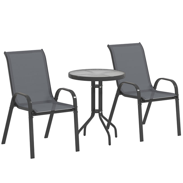 Ensemble bistro d'extérieur - 3 pièces, chaises empilables, table en verre