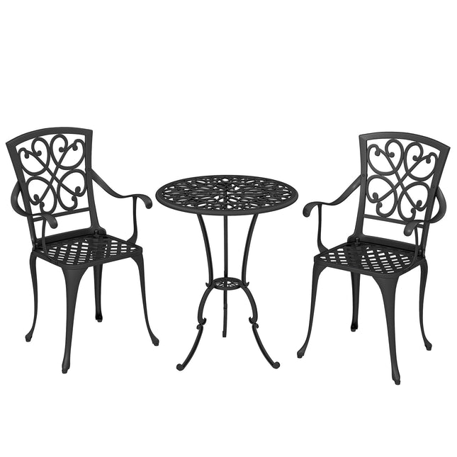 Ensemble bistro d'extérieur, en fonte d'aluminium, table et 2 chaises, noir