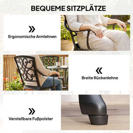 Ensemble bistro d'extérieur, en fonte d'aluminium, table et 2 chaises, noir