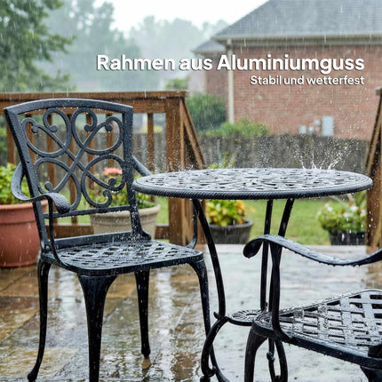Ensemble bistro d'extérieur, en fonte d'aluminium, table et 2 chaises, noir