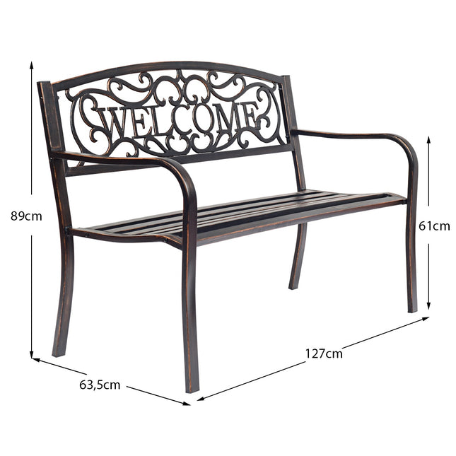 Banc de jardin extérieur en bronze avec dossier, capacité de charge de 320 kg