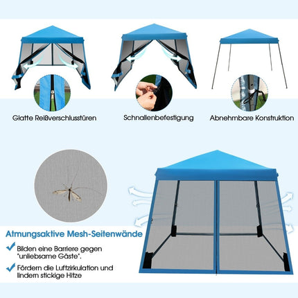 Tente d'extérieur 3 x 3 m, bleue, côtés en maille, protection UV