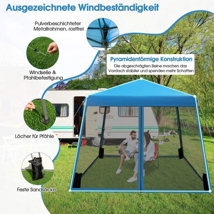 Tente d'extérieur 3 x 3 m, bleue, côtés en maille, protection UV