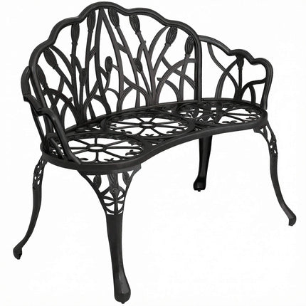 Banc de jardin extérieur en aluminium moulé, noir, 2 places