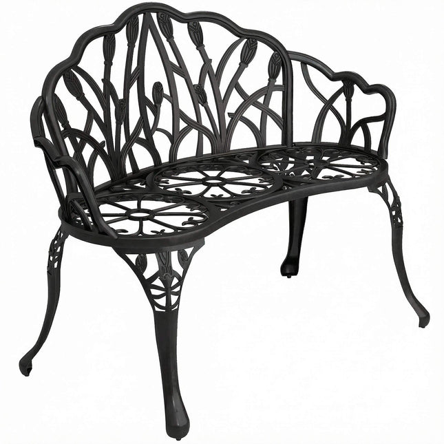 Banc de jardin extérieur en aluminium moulé, noir, 2 places