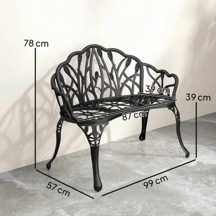 Banc de jardin extérieur en aluminium moulé, noir, 2 places