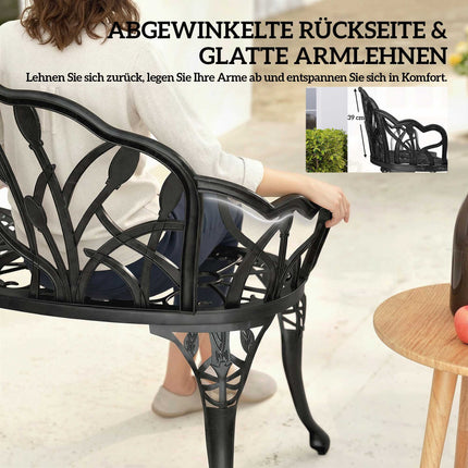 Banc de jardin extérieur en aluminium moulé, noir, 2 places