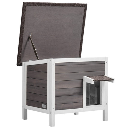 Outdoor Cat House, Insulated Wood, Open Roof, PVC Door