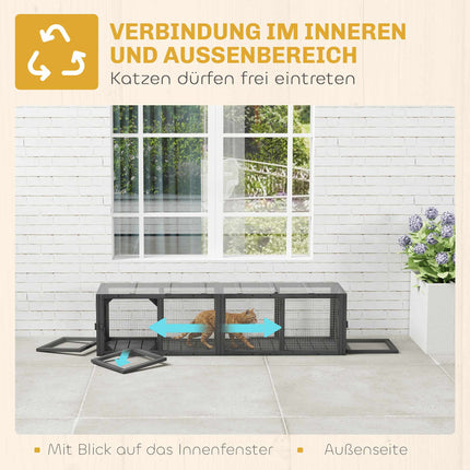 Outdoor-Katzentunnel, wetterfest, Holz & Kunststoff, 146 cm