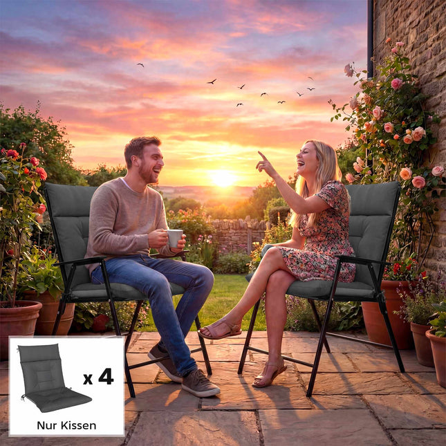Outdoor-Stuhlkissen-Set, wasserabweisend, rutschfest, Dunkelgrau