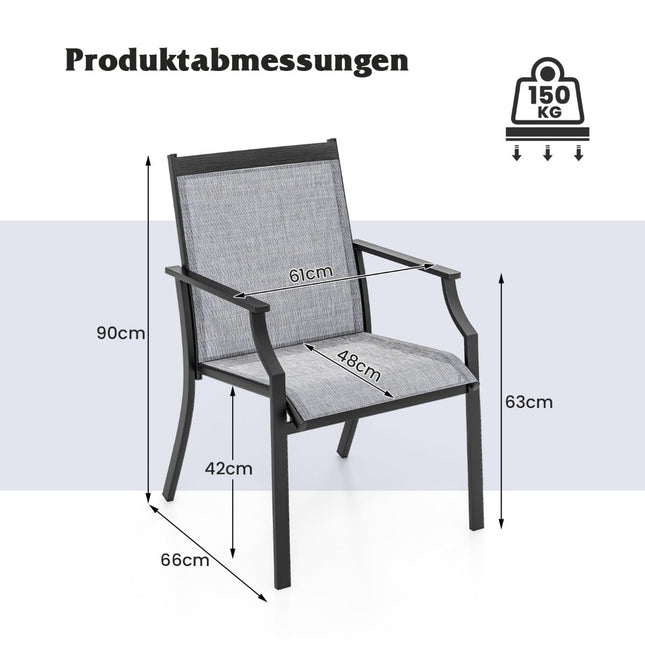 Outdoor-Stuhl-Set, atmungsaktiver Stoff, Metallrahmen, Grau