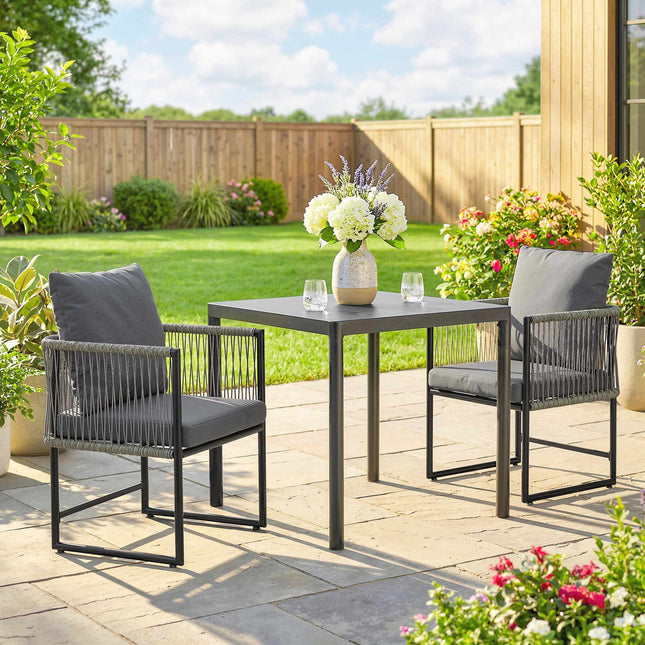 Gartenstuhl-Set, Stahlrahmen, PE-Rattan, gepolstert