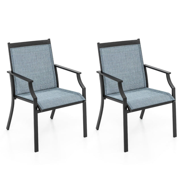 Gartenstuhl-Set (2 Stück), atmungsaktiver Stoff, Metallgestell, Blau