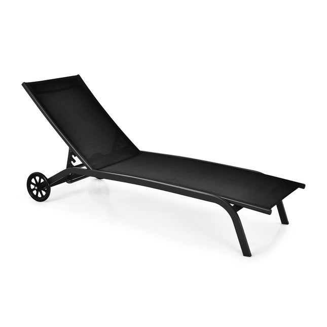 Gartenliege – 6-fach verstellbar, Rollen, Schwarz