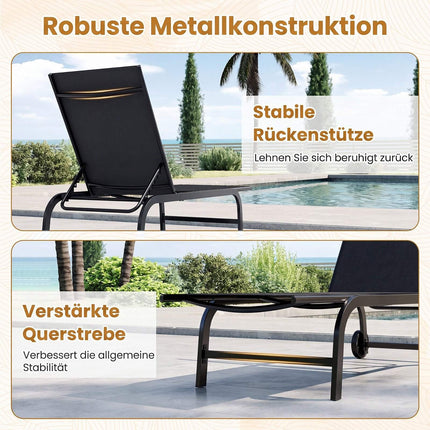 Chaises longues d'extérieur, lot de 2, dossier réglable