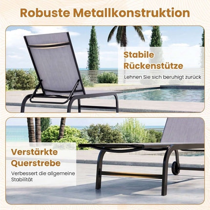 Outdoor-Liegestühle, 2er-Set, verstellbare Rückenlehne
