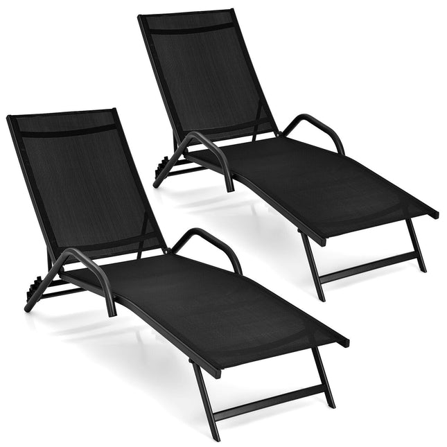 Ensemble de chaises longues d'extérieur, dossier réglable, noir