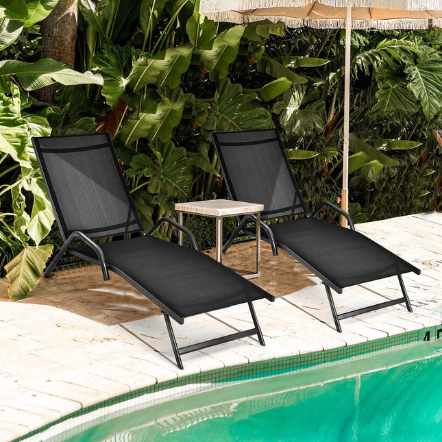 Ensemble de chaises longues d'extérieur, dossier réglable, noir