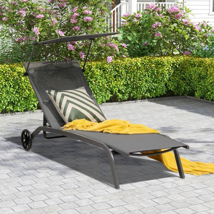 Outdoor-Chaiselongue mit Sonnendach, Rollen, Metallrahmen