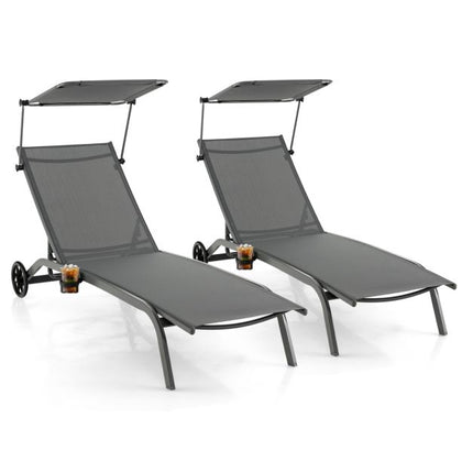 Outdoor-Chaiselongue mit Sonnendach, Rollen, Metallrahmen