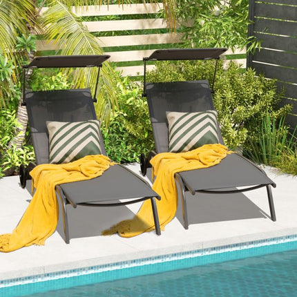 Outdoor-Chaiselongue mit Sonnendach, Rollen, Metallrahmen
