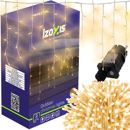 Guirlande lumineuse de Noël extérieure, 300 LED, blanc chaud, 15 m, 8 modes