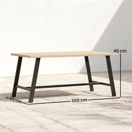 Table basse d'extérieur, plateau aspect bois, 100 x 55 cm, résistante aux intempéries