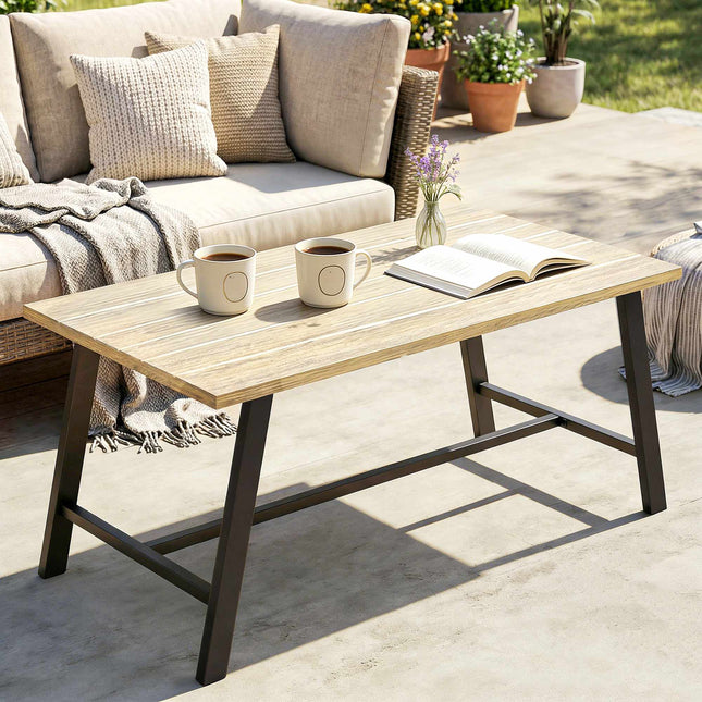 Outdoor-Couchtisch, Holzoptik-Tischplatte, 100x55 cm, wetterfest