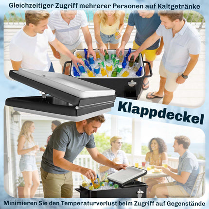 Outdoor-Kühlwagen, 76 l Fassungsvermögen, Schwarz, mit Rollen