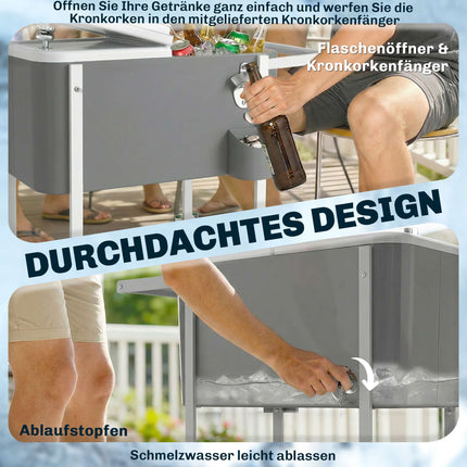 Chariot isotherme d'extérieur à roulettes, capacité 56 L, gris