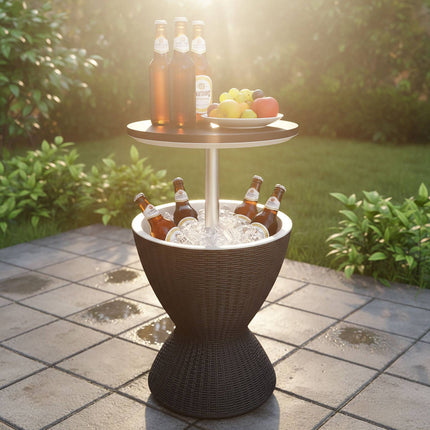 Table d'appoint isotherme d'extérieur, 30 L, rotin, plateau réglable