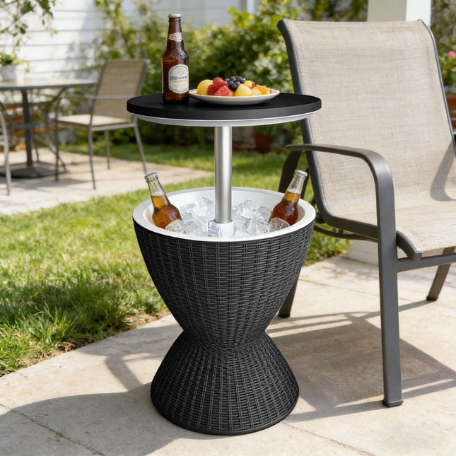 Outdoor-Kühltisch, 30L Rattan, Verstellbare Platte