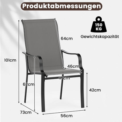 Ensemble de chaises de jardin, dossier haut, capacité 150 kg, grises