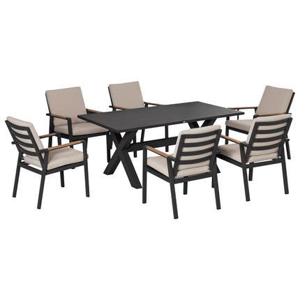Ensemble de salle à manger d'extérieur pour 6 personnes, résistant aux intempéries, noir/gris