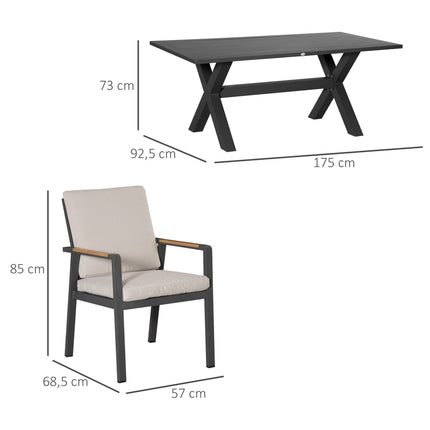 Ensemble de salle à manger d'extérieur pour 6 personnes, résistant aux intempéries, noir/gris