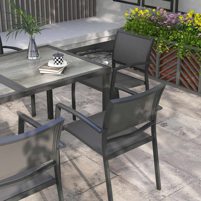 Gartenset mit Tisch und 6 stapelbaren Stühlen, Grau