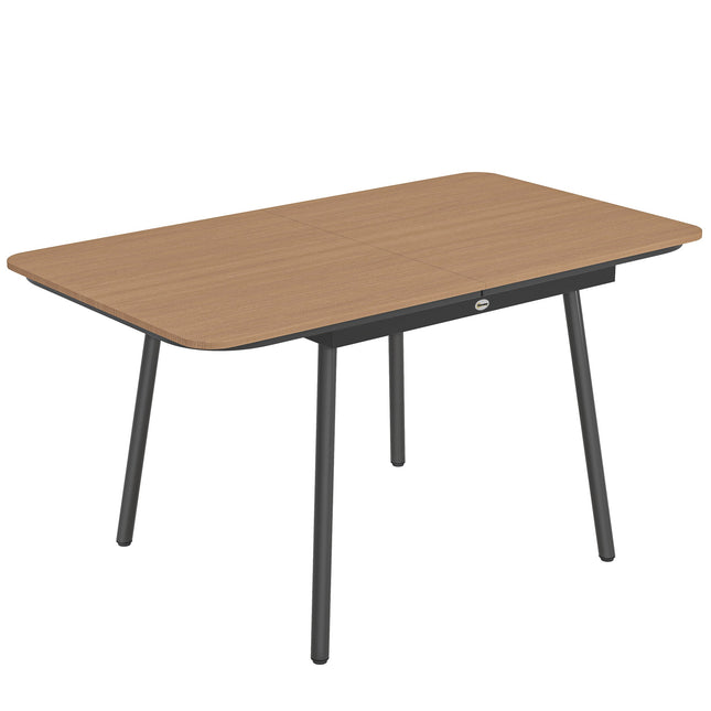 Table de jardin 140 x 80 cm, 6 couverts, plateau en teck composite.