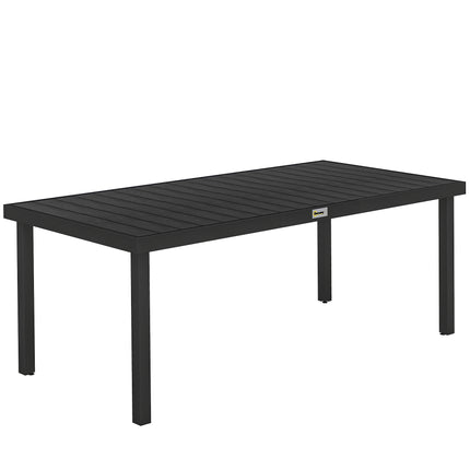 Table de jardin noire, 190 x 90 x 74 cm, 8 couverts