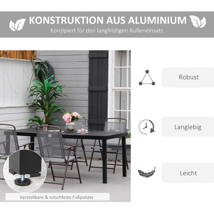Table de jardin noire, 190 x 90 x 74 cm, 8 couverts