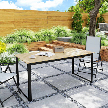 Table de jardin résistante aux intempéries, 6 couverts, finition teck