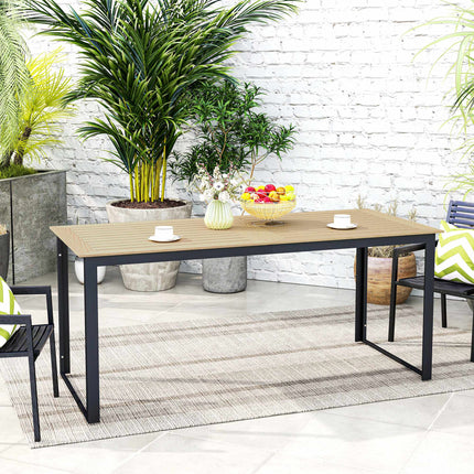 Table de jardin résistante aux intempéries, 6 couverts, finition teck