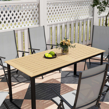 Table de jardin résistante aux intempéries, 6 couverts, finition teck