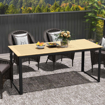 Table de jardin résistante aux intempéries, 6 couverts, finition teck