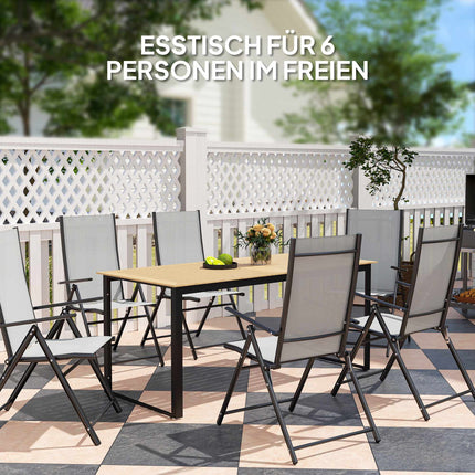 Table de jardin résistante aux intempéries, 6 couverts, finition teck
