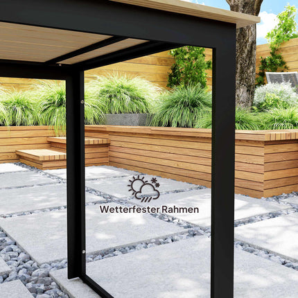 Table de jardin résistante aux intempéries, 6 couverts, finition teck