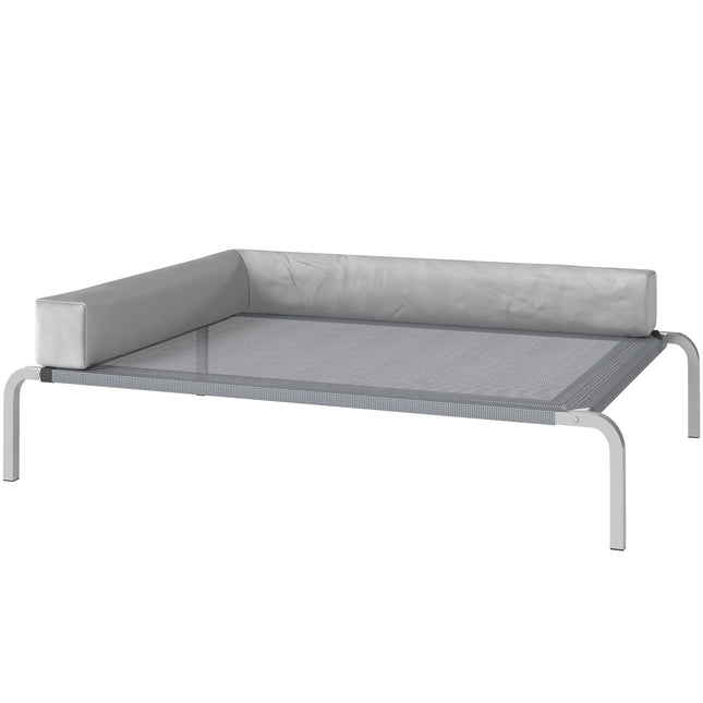 Panier d'extérieur surélevé pour chiens de taille moyenne, avec coussin en L, 110 x 75 x 30 cm, gris clair