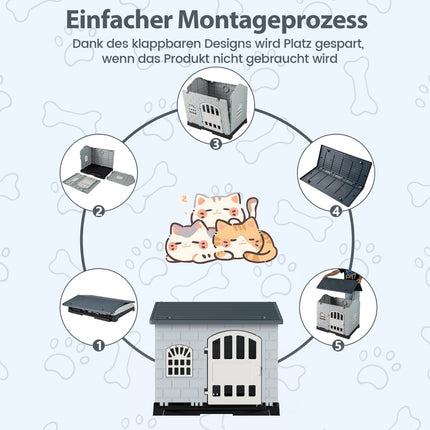 Hundehütte für draußen mit Tür, 3 Fenstern, abnehmbarem Boden