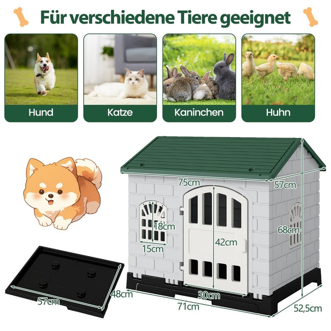 Outdoor-Hundehütte mit Tür, Fenstern, herausnehmbarem Boden